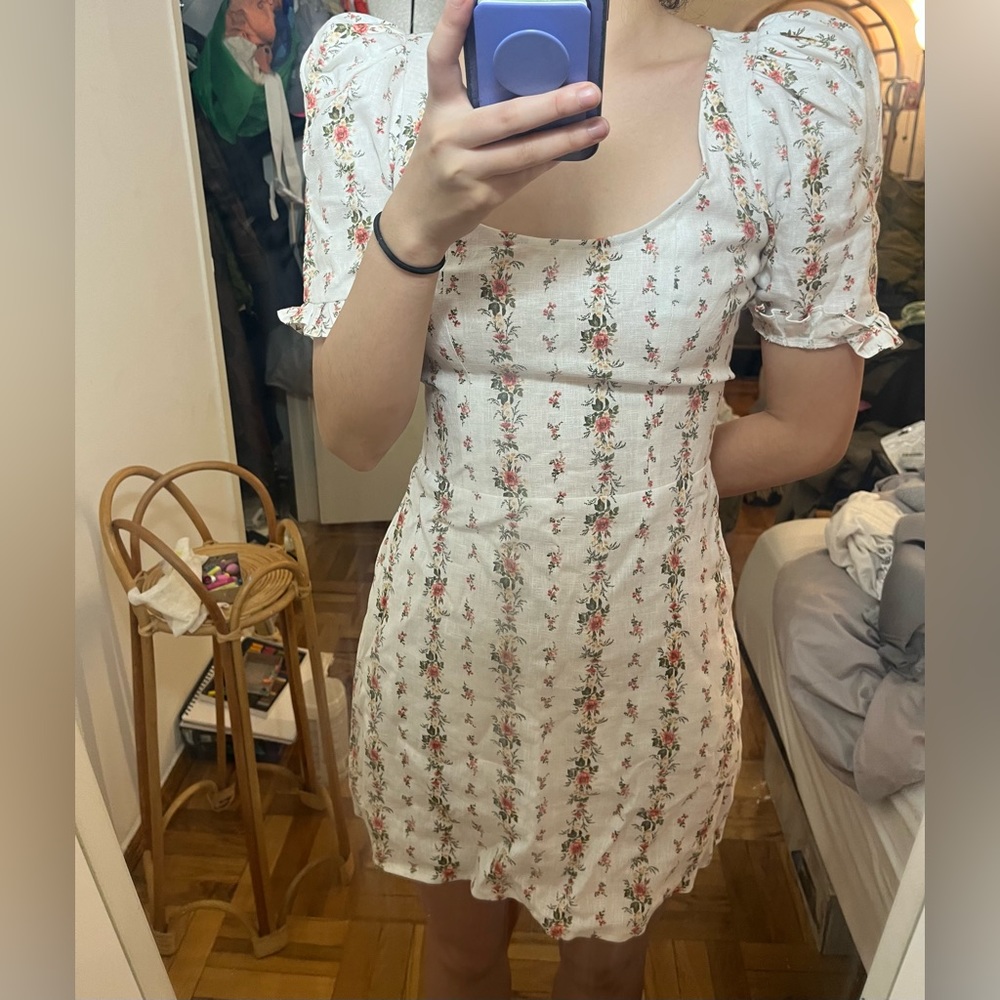 reformation linen floral mini dress